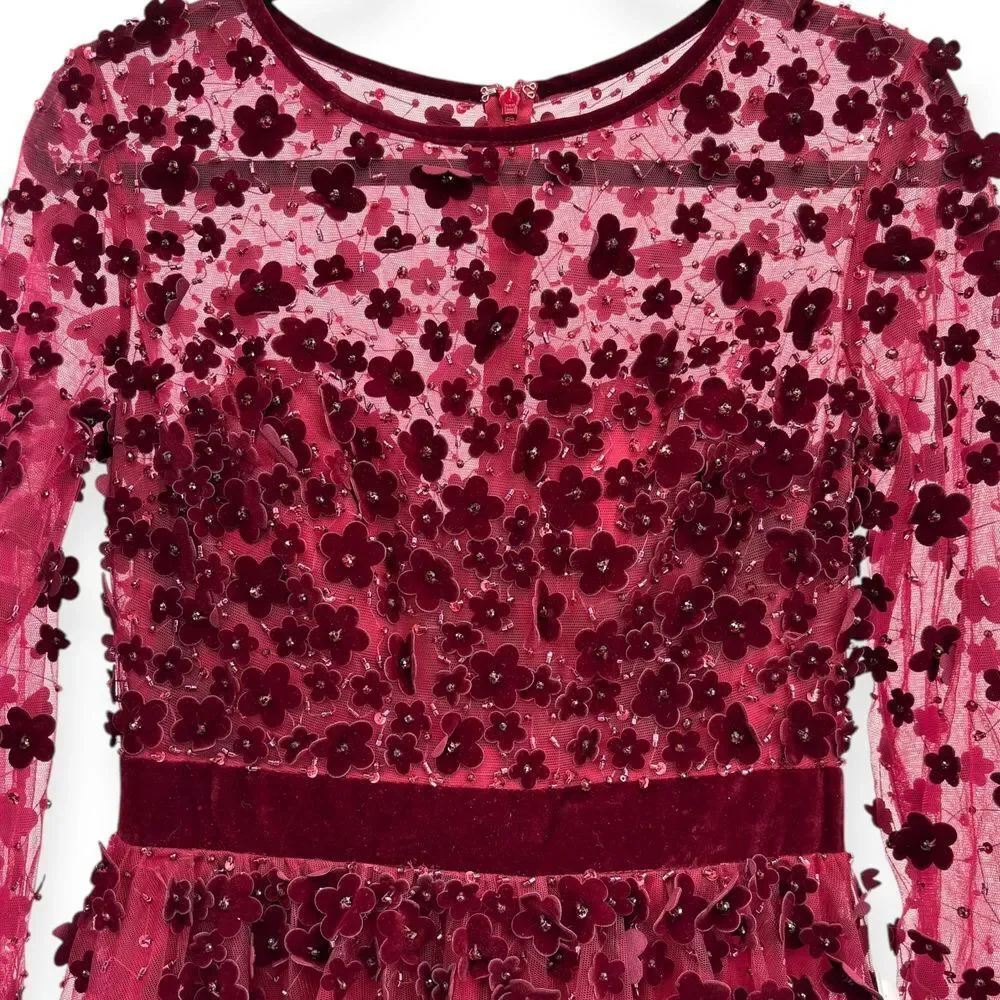 Mac Duggal Embellished Illusion High Neck Long Sleeve Fit & Flare Dress - Size 6 - Picture 7 of 16